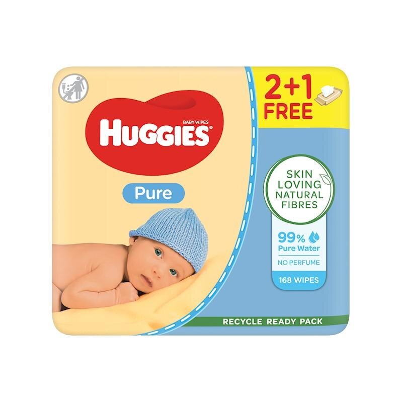 3x HUGGIES Vlhčené ubrousky Pure Triplo 56x3 ks