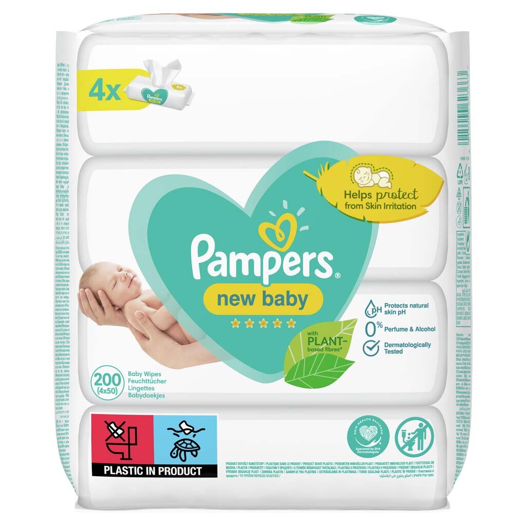 3x PAMPERS New Baby ubrousky vlhčené 4 Balení = 200 ks