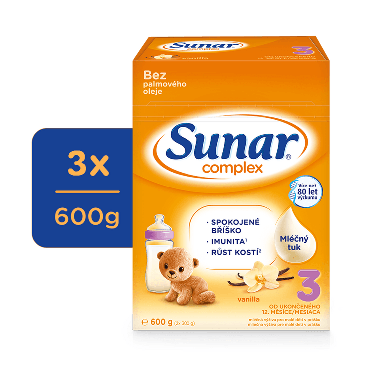 3x SUNAR Complex 3 Mléko batolecí vanilka 600 g