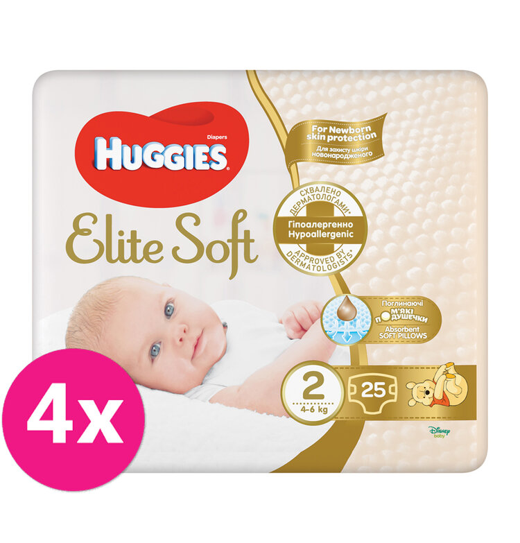 4x HUGGIES® Pleny jednorázové Elite Soft vel. 2 25 ks