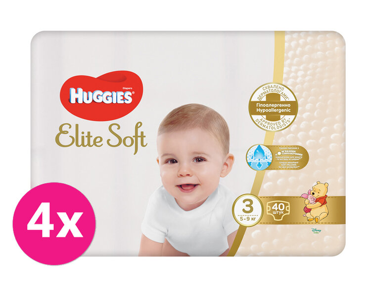 4x HUGGIES® Pleny jednorázové Elite Soft vel. 3 40 ks