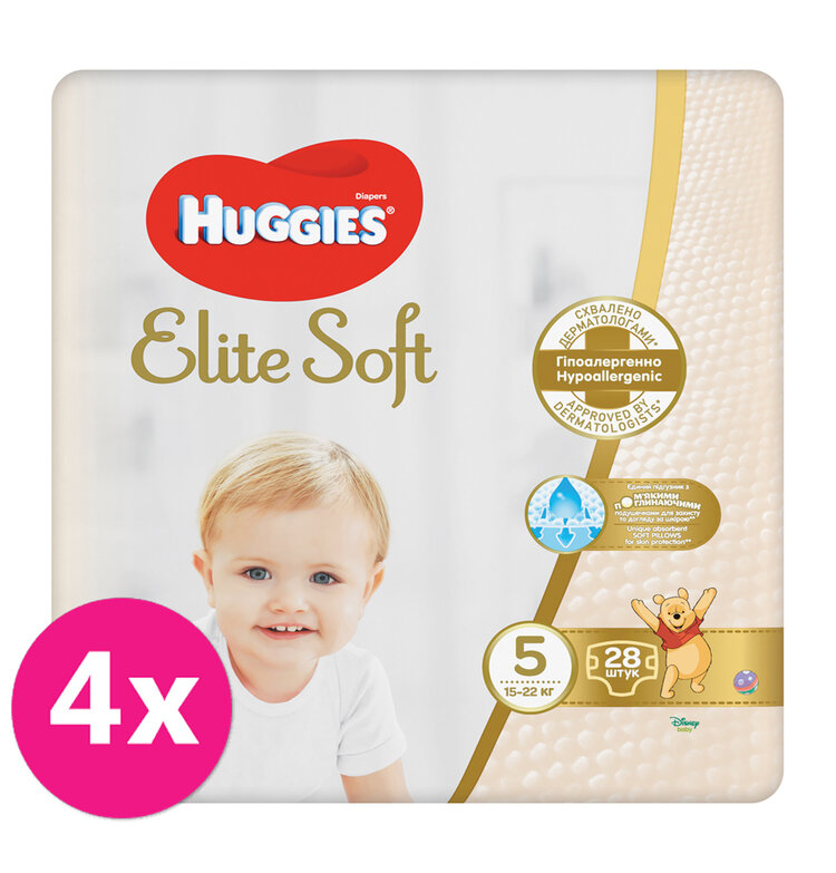 4x HUGGIES® Pleny jednorázové Elite Soft vel. 5 28 ks