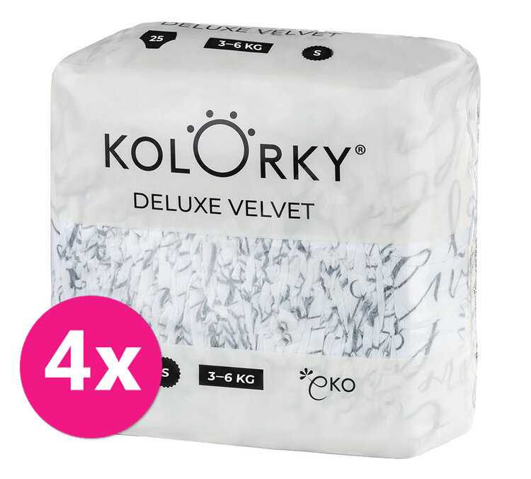 4x KOLORKY DELUXE VELVET Pleny jednorázové eko se sametovým povrchem S (3-6 kg) 25 ks