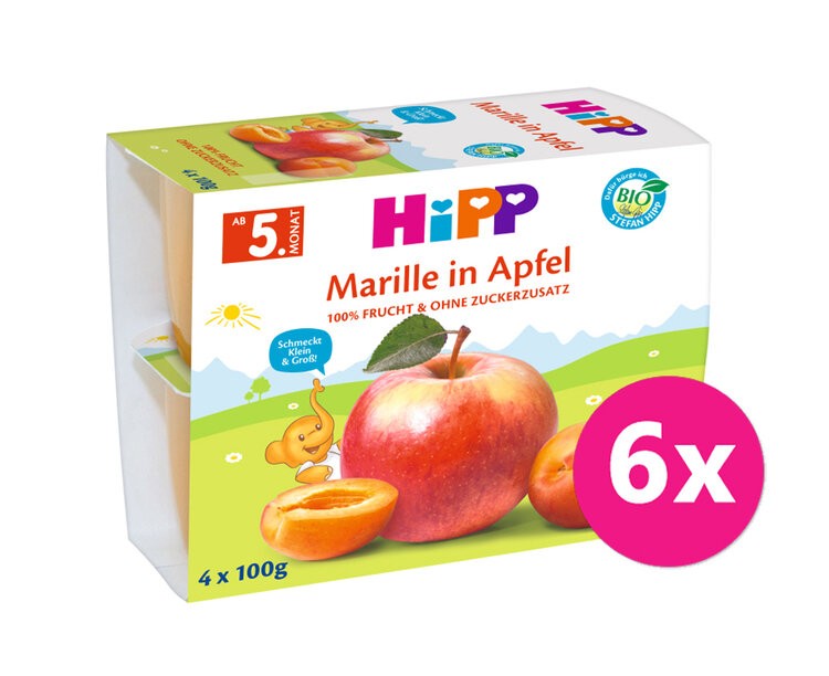 6x HIPP BIO Jablka s meruňkami 4x100 g