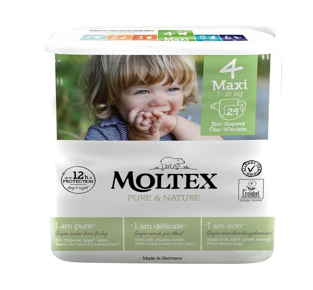 6x MOLTEX Pure&Nature Pleny jednorázové 4 Maxi (7-18 kg) 29 KS - ECONOMY PACK