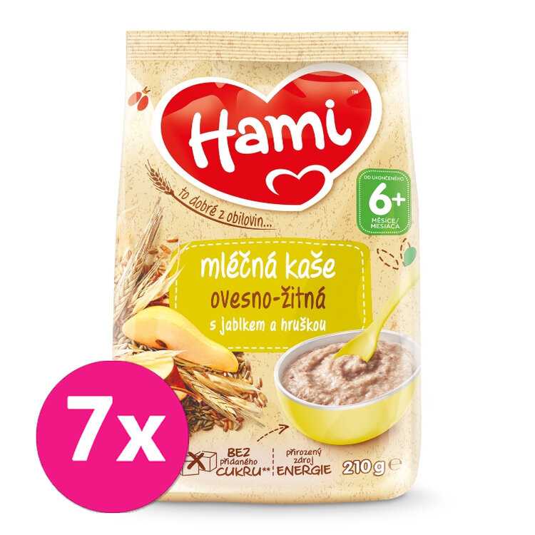 7x HAMI Kaše mléčná ovesno-žitná s jablkem a hruškou 210 g