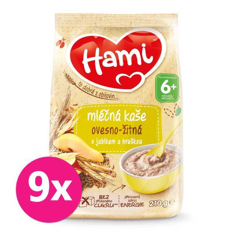 9x HAMI Mléčná kaše ovesno-žitná s jablkem a hruškou 210 g