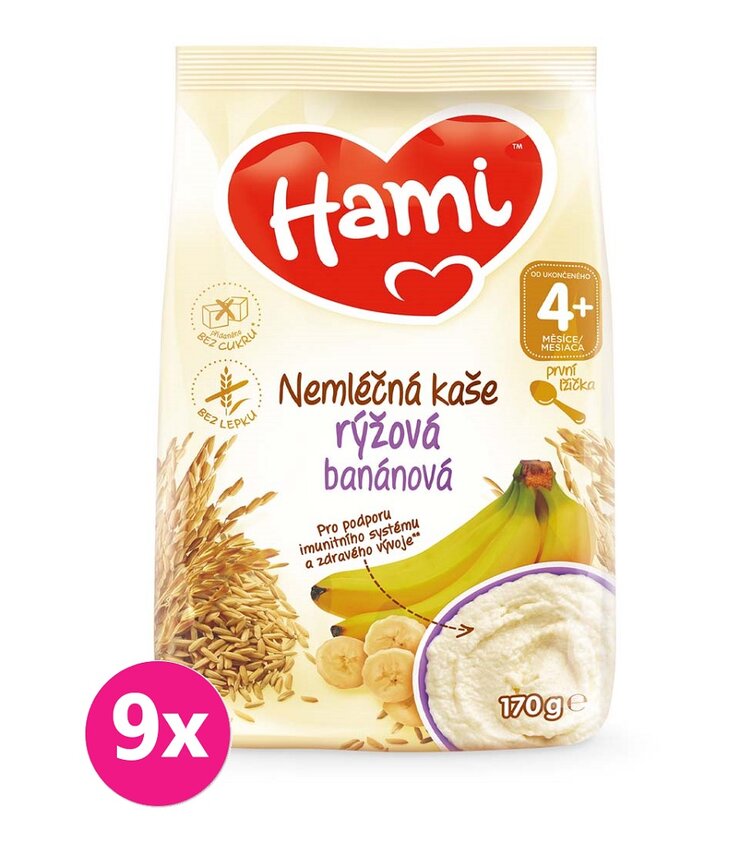 9x HAMI Nemléčná kaše rýžová banánová 170 g