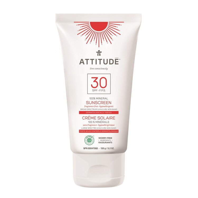 ATTITUDE 100% minerální opalovací krém (SPF 30) bez vůně 150 g