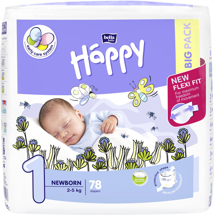 BELLA HAPPY Pleny jednorázové 1 Newborn (2-5 kg) 78 ks - BIG PACK