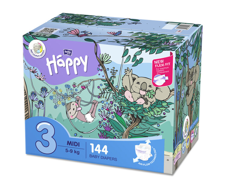 BELLA HAPPY Pleny jednorázové 3 Midi (5-9 kg) 144 ks - Big TOY BOX