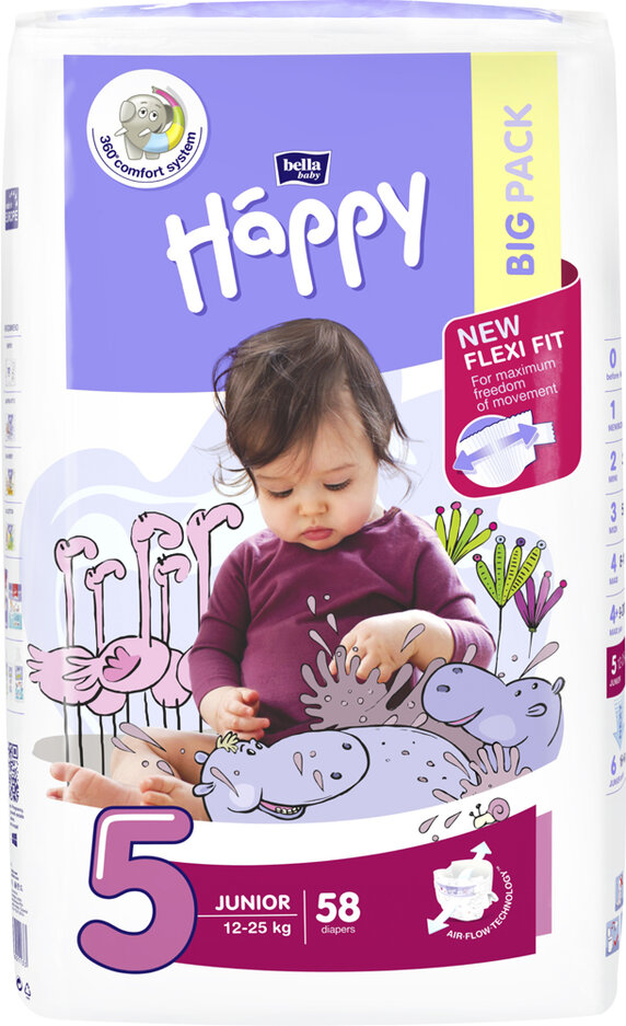 BELLA HAPPY Pleny jednorázové 5 Junior (12-25 kg) 58 ks - BIG PACK