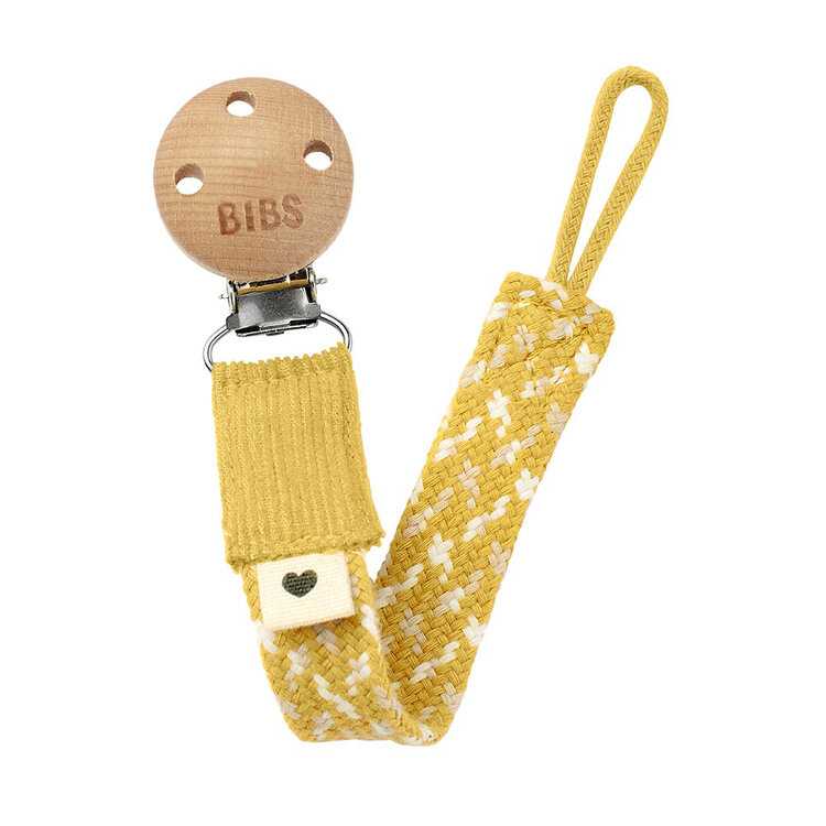 Bibs Paci Braid klip na dudlík mustard ivory cloud