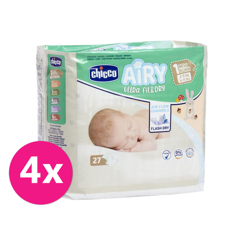 CHICCO Airy Pleny jednorázové 1 Newborn (2-5 kg) 108 ks - Měsíční zásoba