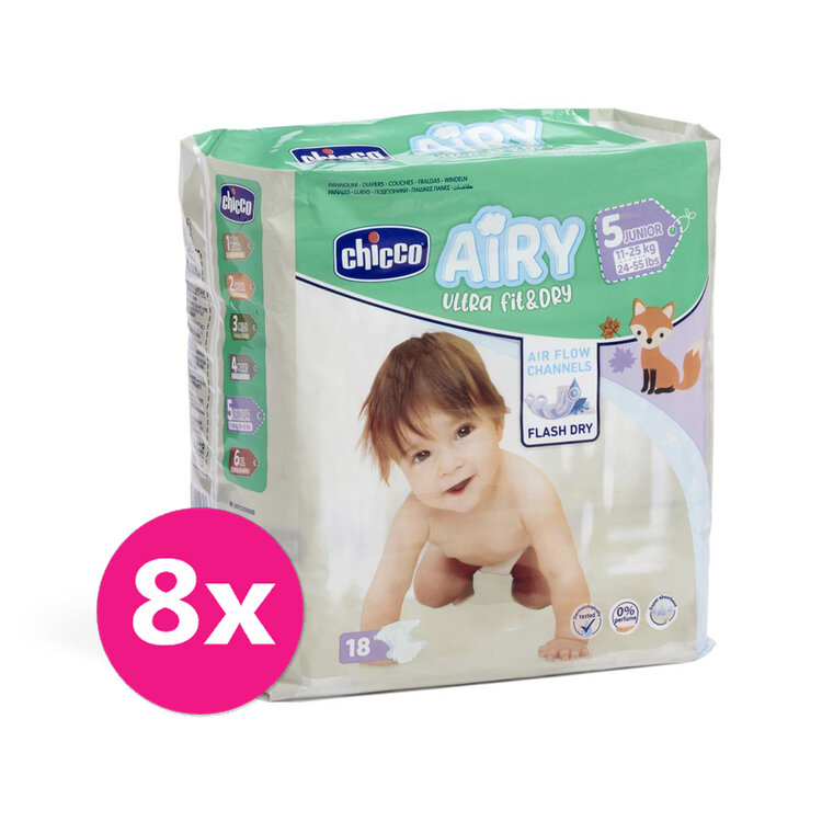 CHICCO Airy Pleny jednorázové 5 Junior (11-25 kg) 144 ks - Měsíční zásoba