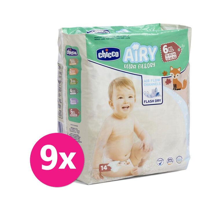 CHICCO Airy Pleny jednorázové 6 Extra Large (15-30 kg) 126 ks - Měsíční zásoba