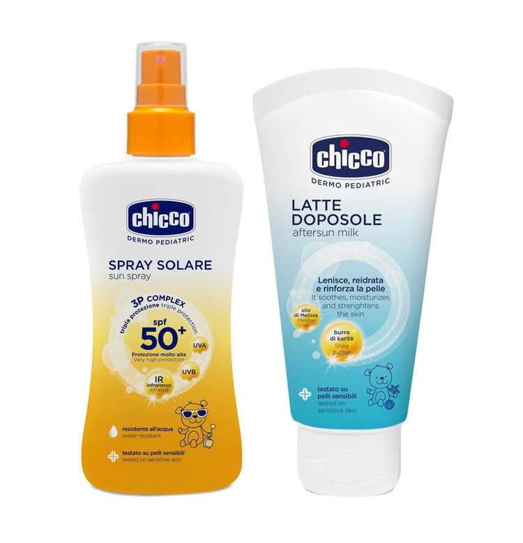 CHICCO Dětský sprej na opalování SPF 50+ 150ml + Dětské mléko po opalování 150ml