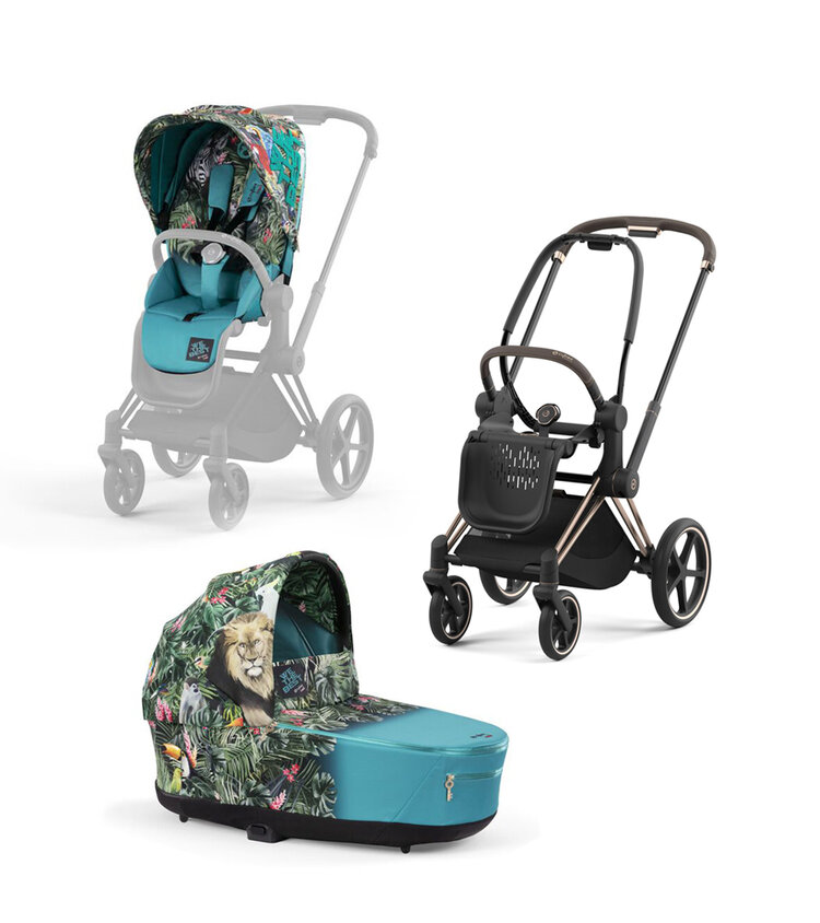 CYBEX Kočárek kompletní Priam 4.0 podvozek Rosegold + seat pack + lux carry cot We The Best Blue