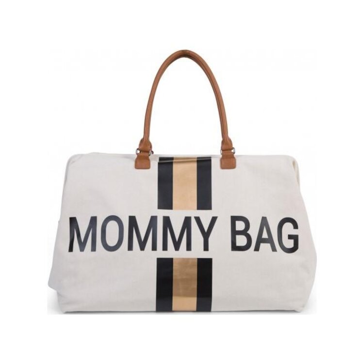 Childhome Mommy Bag Big Canvas Off White Stripes černá/zlatá