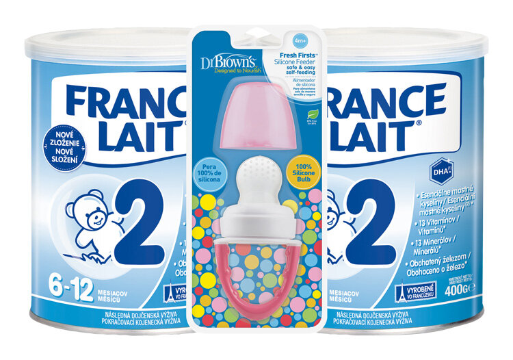 FRANCE LAIT 2 Duo + Dr.Browns FreshFirst dudlík ke krmení šedý TF007