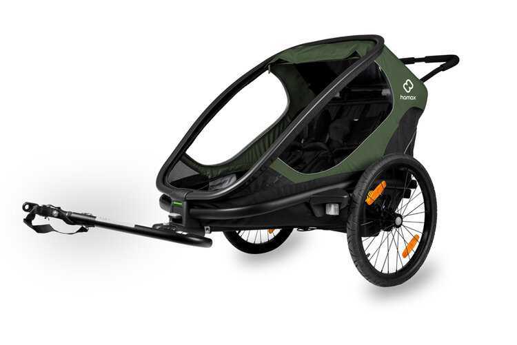 HAMAX Outback 2v1 - dvoumístný vozík za kolo vč. ramena + kočárkový set - Green/Black
