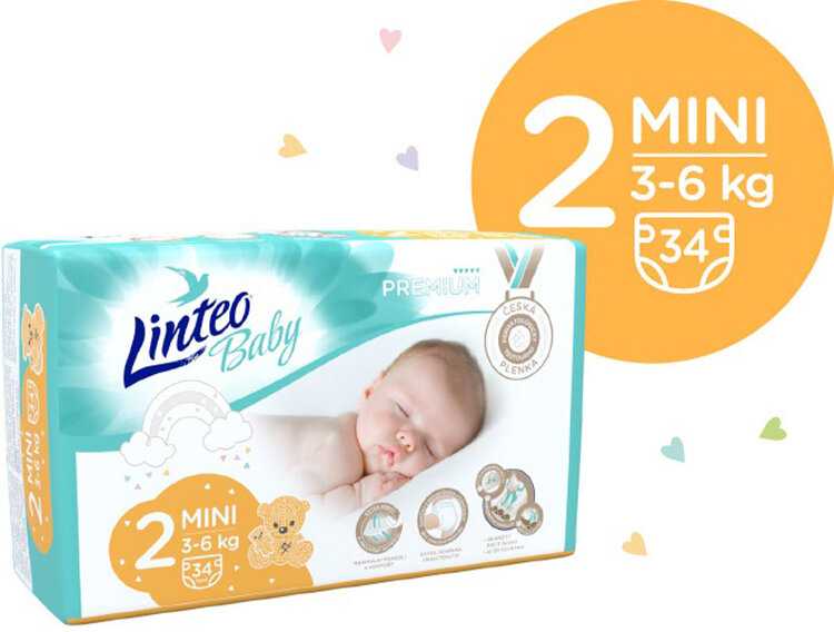 LINTEO BABY Premium Pleny jednorázové 2 MINI (3-6 kg) 136 ks