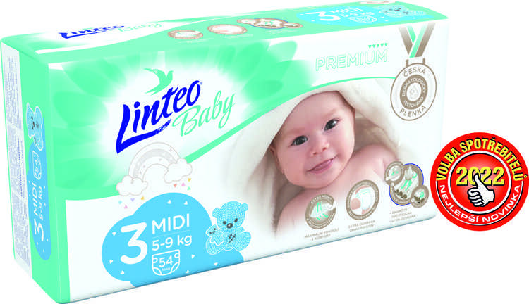 LINTEO BABY Premium Pleny jednorázové 3 MIDI (5-9 kg) 54 ks