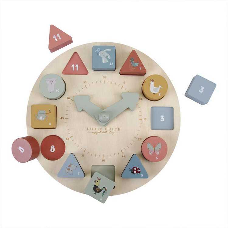 LITTLE DUTCH Hodiny s puzzle kostkami dřevěné