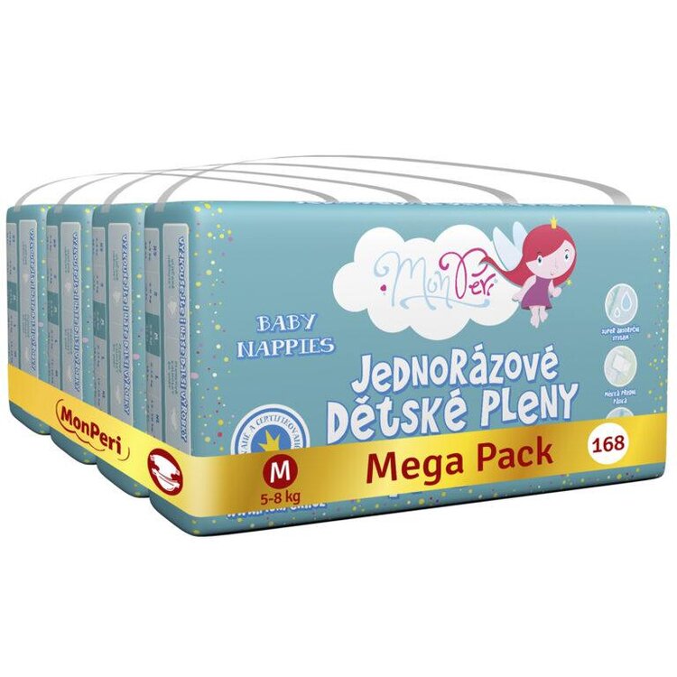 MONPERI Klasik Pleny jednorázové M (5-8 kg) 168 ks - Mega Pack