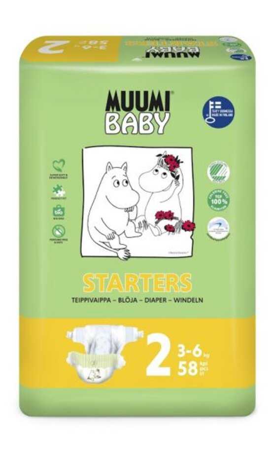 MUUMI Baby Starters Pleny jednorázové 2 (3-6 kg) 58 ks