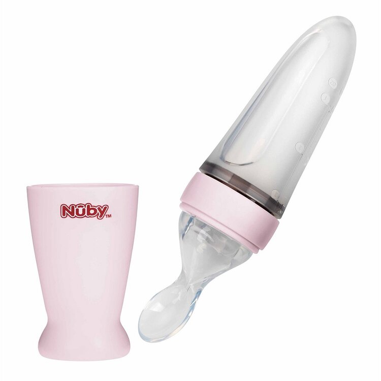 NUBY Krmítko silikonové 90 ml 3m + růžové