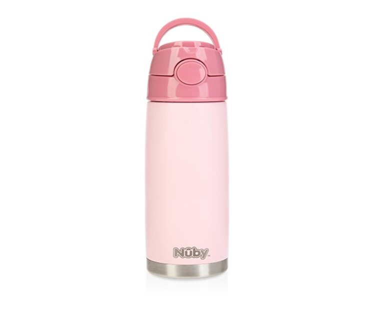 NUBY Termohrnek nerezový s brčkem 420 ml 24m + růžový