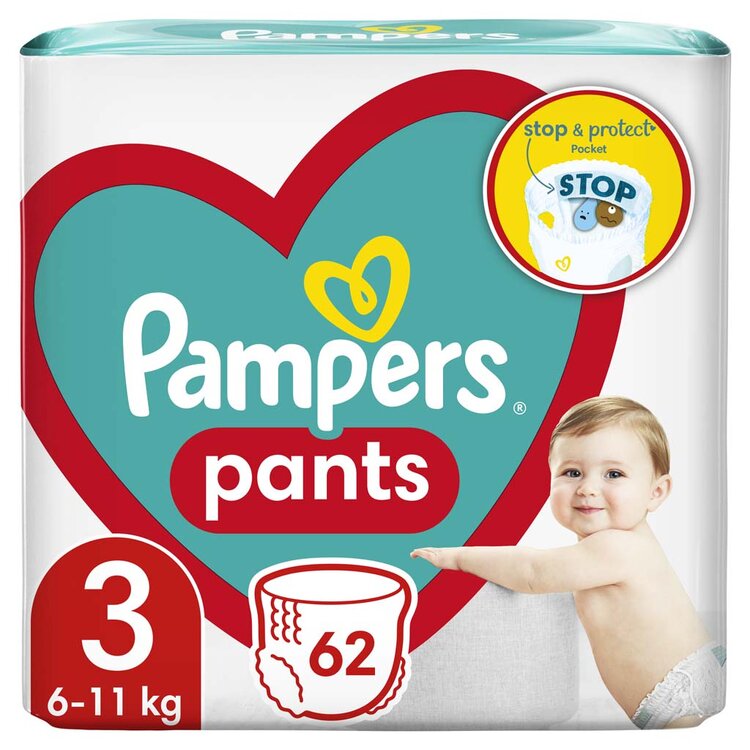 PAMPERS Pants Kalhotky plenkové jednorázové 3 (6-11 kg) 62 ks - JUMBO PACK