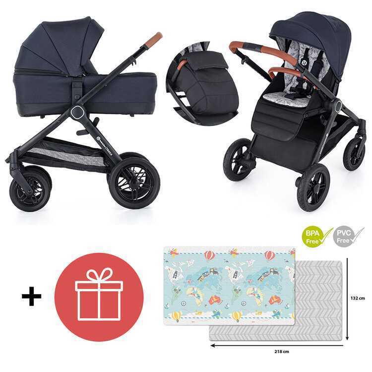 PETITE&MARS Kočárek 2v1 Trails Anthracite Blue + SKIP HOP Podložka Malý cestovatel 0m+ ZDARMA