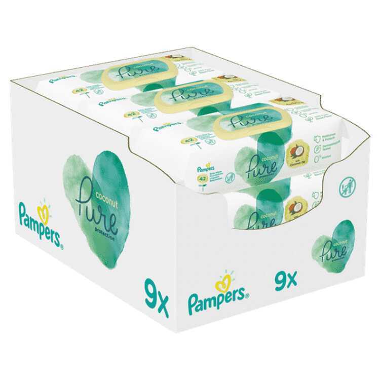 Pampers Dětské Čisticí Ubrousky Coconut Pure 9 x 42 ks