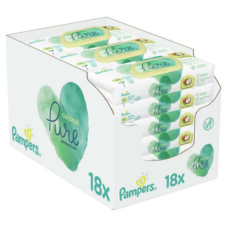 Pampers vlhké ubrousky s kokosovým olejem 18 x 24 ks (756 kusů)