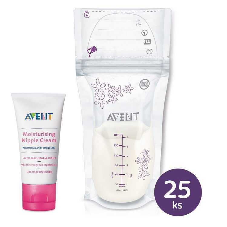 Philips AVENT Krém na bradavky 30 ml + Sáčky na mateřské mléko 180 ml