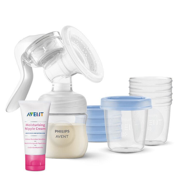 Philips AVENT Odsávačka mateřského mléka manuální + VIA 180 ml 5 ks + Krém na bradavky 30 ml