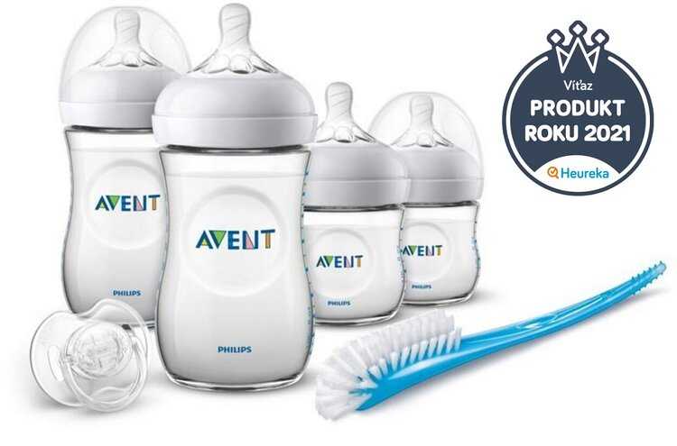 Philips Avent Startovací sada Natural 4 x láhev + kartáč + šidítko Transparentní