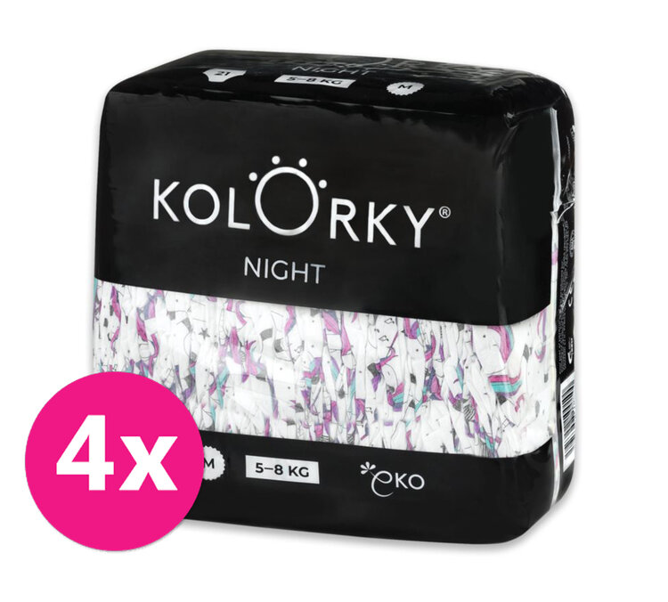 4x KOLORKY NIGHT Pleny jednorázové eko noční M (5-8 kg) 21 ks