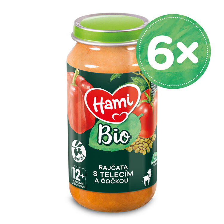 6x HAMI BIO Příkrm masozeleninový Rajčata s telecím a čočkou 250g