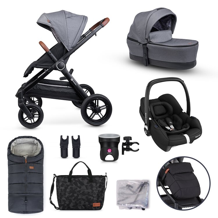 PETITE&MARS Set XXL kočárek kombinovaný Trails Ultimate Grey s příslušenstvím