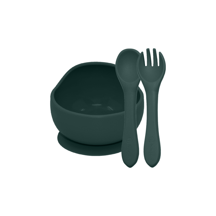 PETITE&MARS Set jídelní silikonový TAKE&MATCH 2 ks miska + příbor Misty Green 6m+