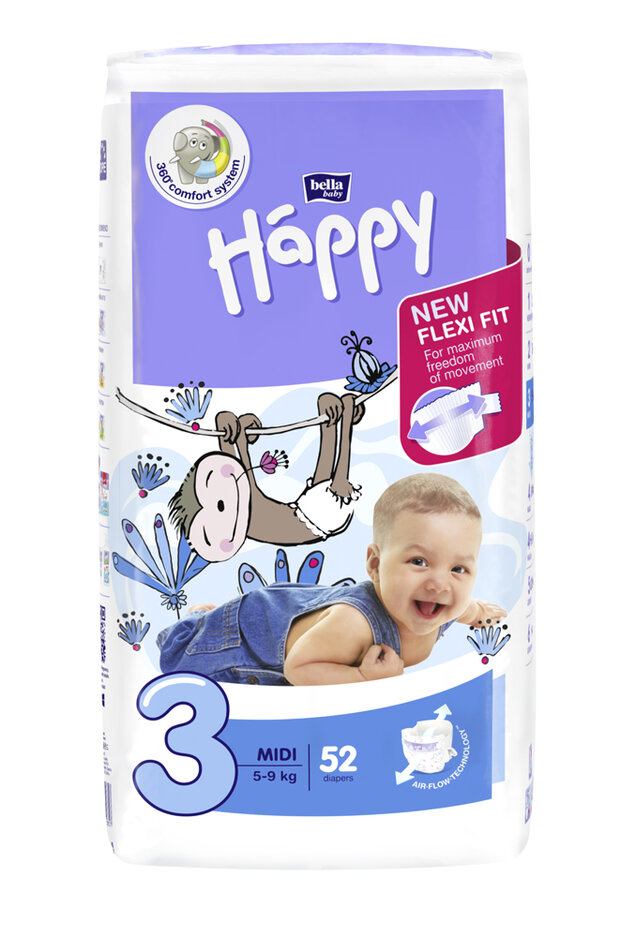 BELLA HAPPY Pleny jednorázové 3 Midi (5-9 kg) 52 ks - Green Tea Extract