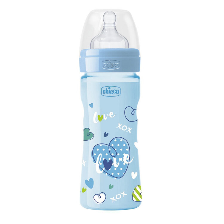 CHICCO Láhev kojenecká Well-Being LOVE silikon 250 ml chlapec 2m+