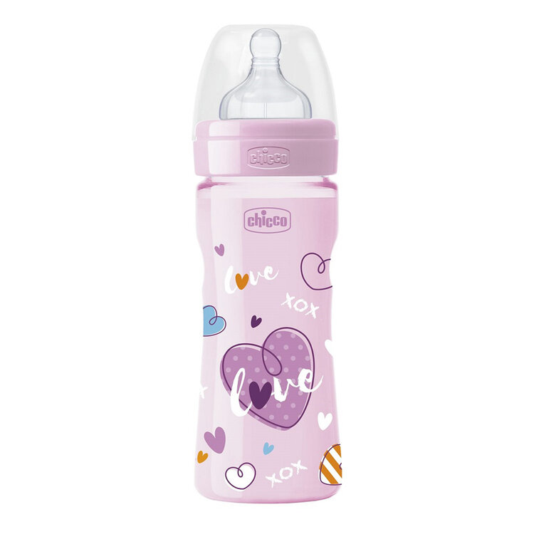 CHICCO Láhev kojenecká Well-Being LOVE silikon 250 ml dívka 2m+