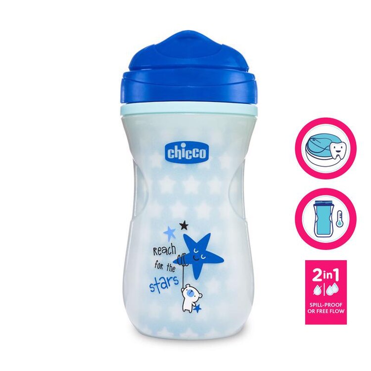 Chicco hrneček Shiny termo fluoreskující s hubičkou 266 ml modrý