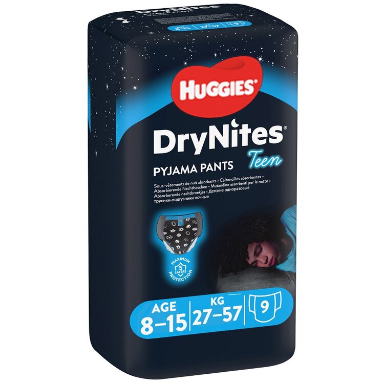 Huggies Dry nites absorpční kalhotky 8-15 let/boys/25-57 kg 9 ks