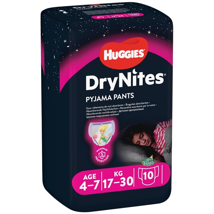 Huggies DryNites Girl 4-7 let 17-30 kg absorpční 10 ks
