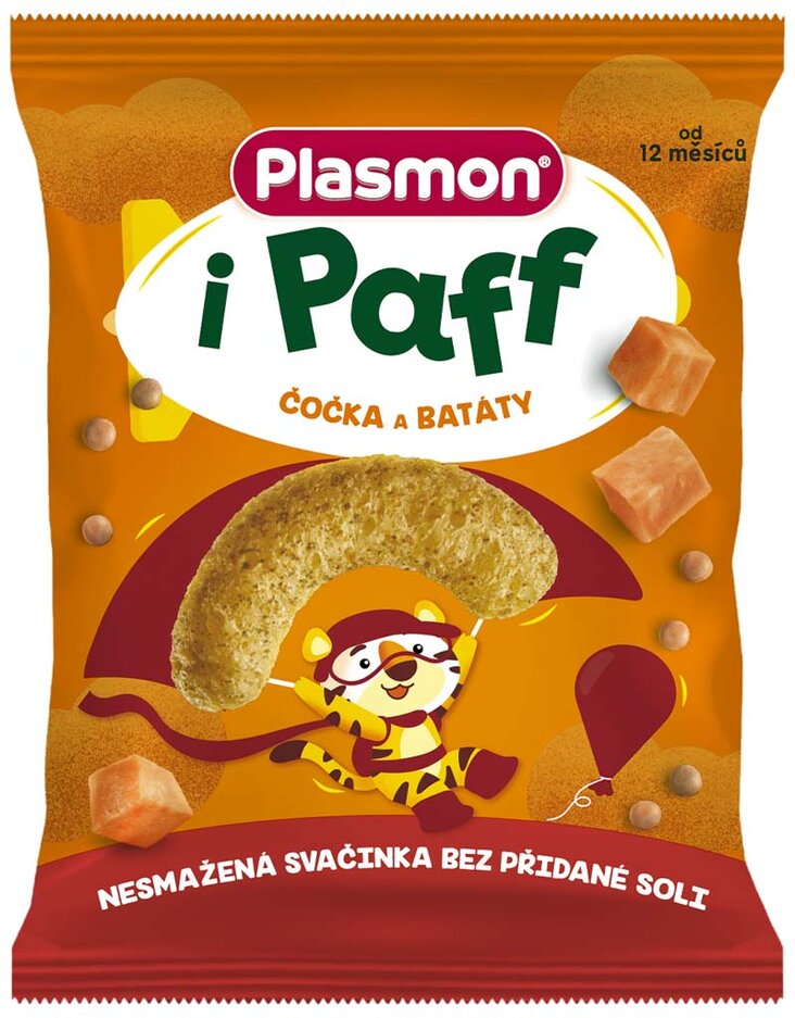 PLASMON Křupky bezlepkové zeleninové na cesty Paff čočka 63% a batáty 12m+ 15 g